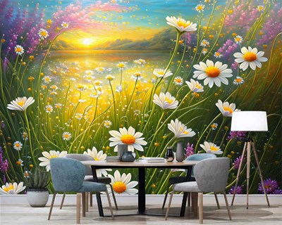 Papatyalar ve Kır Çiçekleri Duvar Kağıdı 3D 