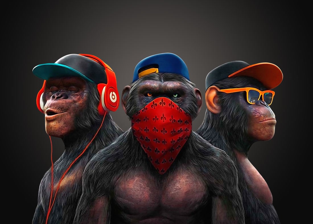 Modernize Üç Maymun Klasiği Duvar Kağıdı Görseli Tek Parça