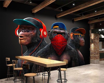 Modernize Üç Maymun Klasiği Duvar Kağıdı Görseli Tek Parça