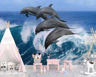 Zıplayan Yunuslar 3D Duvar Kağıdı Görseli