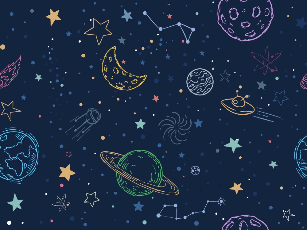 Uzay Desenli Çocuk Odası Duvar Kağıdı