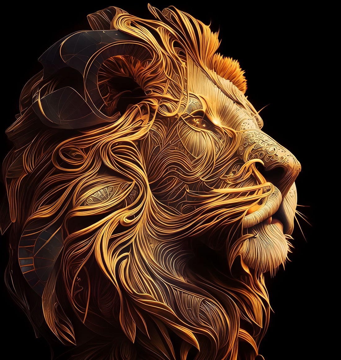 Profilden Aslan Portresi 3D Duvar Kağıdı Modeli