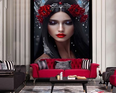 Kırmızı Karanfil Taçlı Kız Duvar Kağıdı Modeli