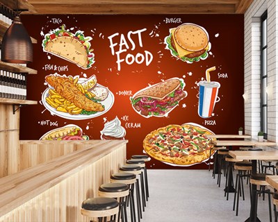 Fast Food Yazılı Burger Duvar Kağıdı Modeli