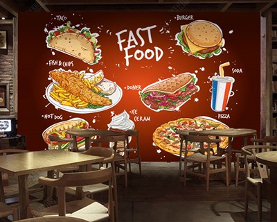 Fast Food Yazılı Burger Duvar Kağıdı Modeli