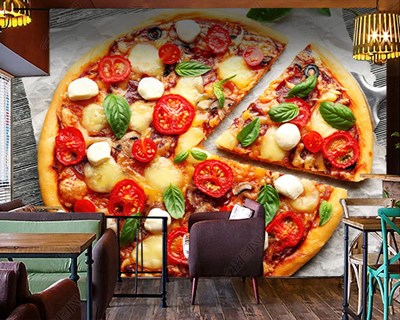 Gerçek Pizza Fotoğrafı Tek Parça 3D Cafe Duvar Kağıdı 