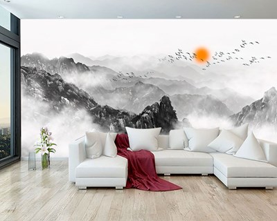 Soyutsal Dağ ve Kuşlar Tablo Sanatsal Duvar Kağıdı