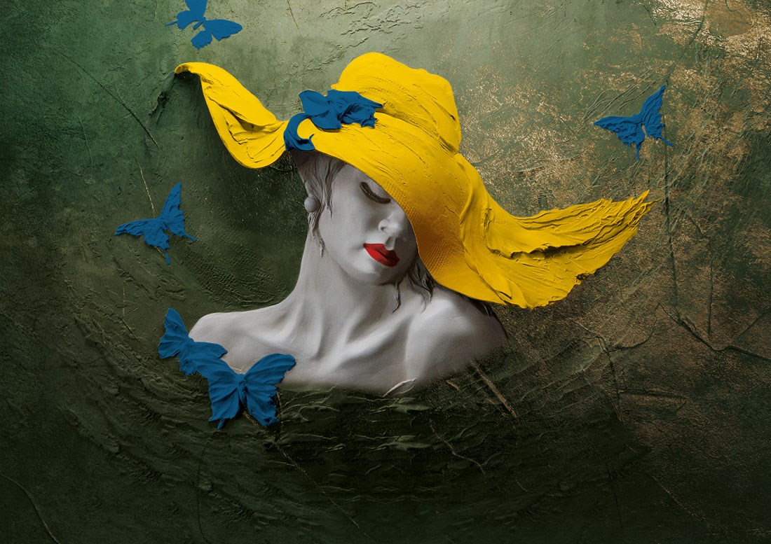 Sarı Şapkalı Kadın Kabartma Heykel Duvar Kağıdı