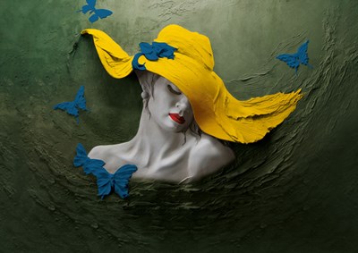 Sarı Şapkalı Kadın Kabartma Heykel Duvar Kağıdı