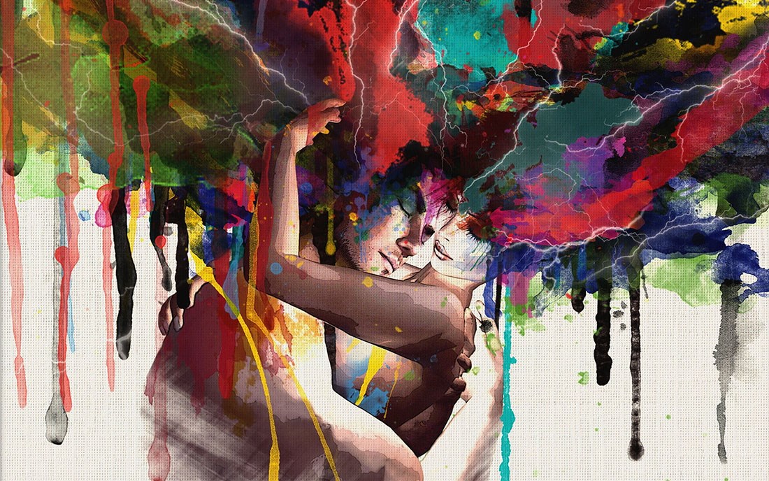 Sarılmış Kadın Ve Erkek Pastel Renkler Sanatsal Duvar Kağıdı Modeli