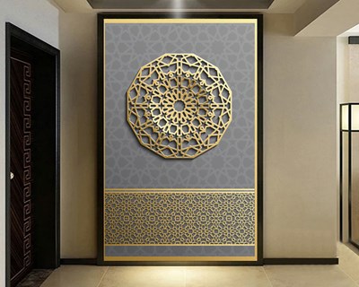 Yuvarlak Gold Motif Desenli 3D Duvar Kağıdı Modeli