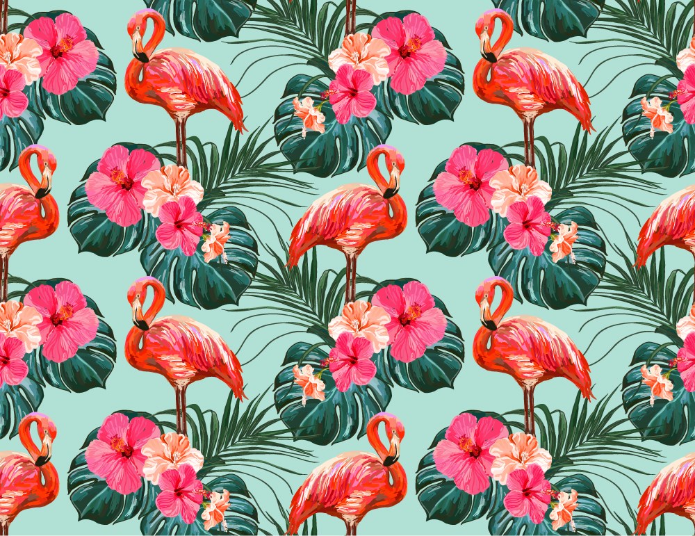 Flamingo Ve Yapraklar Duvar Kağıdı