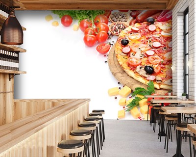 Cafe İçin Pizza Resimli Duvar Kağıdı