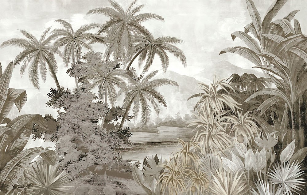 Palmiye Yapraklar Ağaçlar Retro Model 3D Duvar Kağıdı