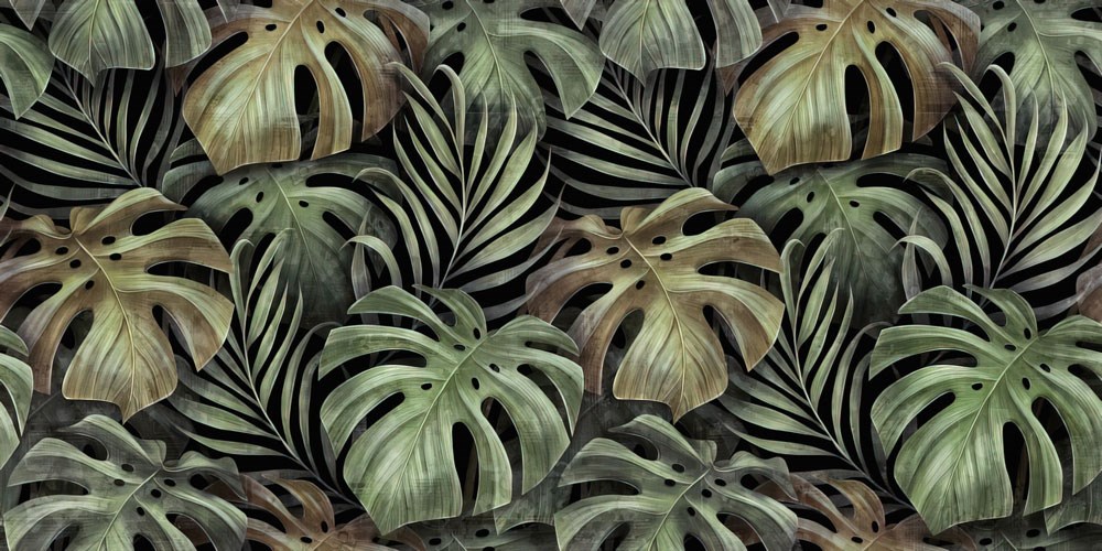Tropikal Yaprak Desenli Deve Tabanı Özel Duvar Kağıdı