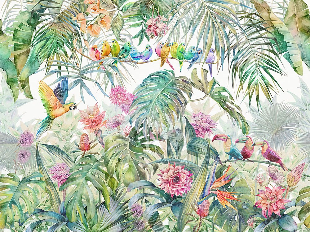 Özel Yağmur Ormanı Papağan Kuş Palm Tree Yaprak Duvar Kağıdı