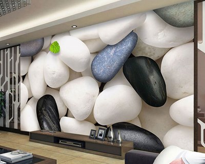 Büyük Beyaz Çakıl Taşları 3D Duvar Kağıdı