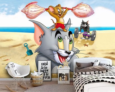 Tom Ve Jerry Resimli 3D Duvar Kağıdı