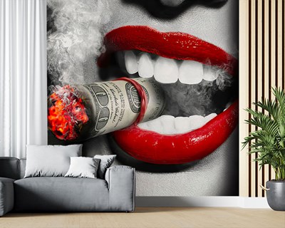 Doları Sigara Sarıp İçen Kız 3D Duvar Kağıdı