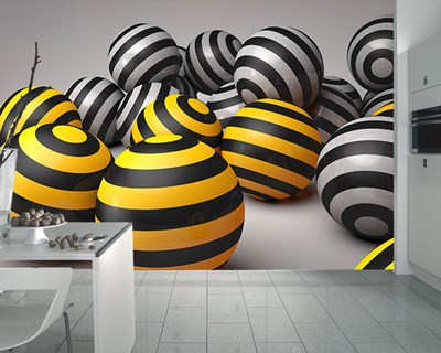 Sarı Siyah Arı Çizgili Toplar 3D Duvar Kağıdı
