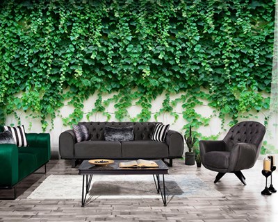 Taş  Duvar Üzerinde Yeşil Yapraklı Sarmaşık 3D Duvar Kağıdı