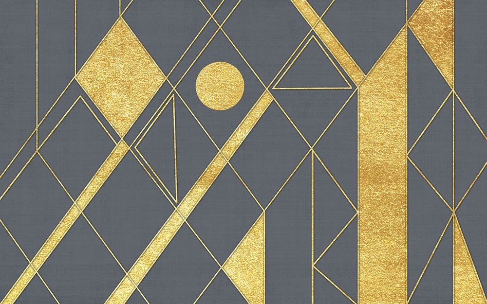 Antrasit Zemin Üzerine Modern Geometrik Altın Yaldızlı Tasarım 3D Duvar Kağıdı