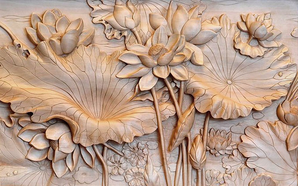 Çiçek Alçı Rölyef - Kabartma 3D Duvar Kağıdı
