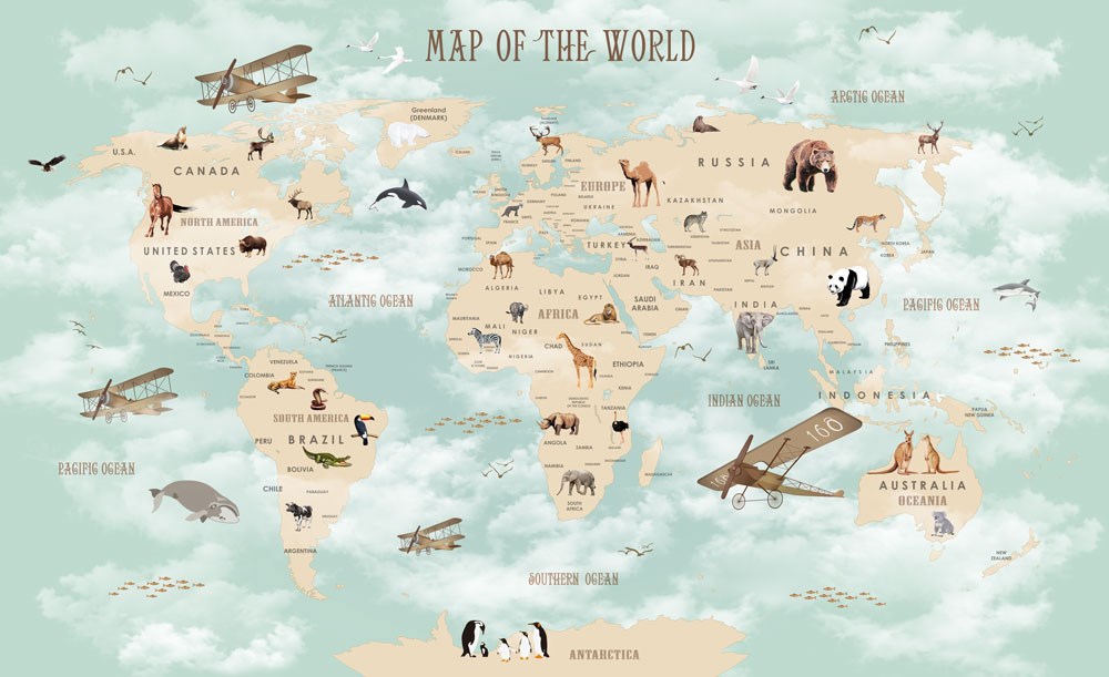 Ülkelerin Simgesi Olan Hayvanlı Dünya Haritası