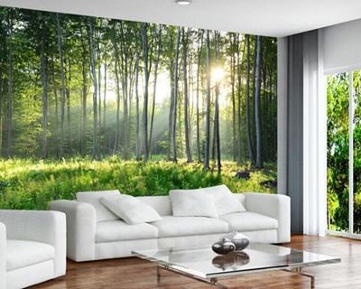 Güzel Yeşil Orman Manzaralı 3 Boyutlu Duvar Kağıdı
