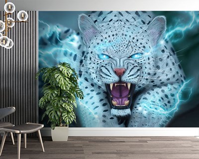 Mavi Işıklı Gözlü Vahşi Beyaz Kaplan Ofis 3D Duvar Kağıdı