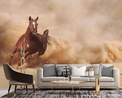 Kumlar Üstünde Koşan Kahverengi At 3D Duvar Kağıdı