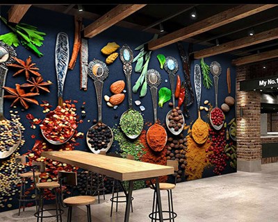 Baharatlar Resimli 3 Boyutlu Ev Yemekleri Restoranı Duvar Kağıdı