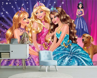 Kız Çocukları İçin Oda Dekorasyonu Barbie Bebekler Resimli Duvar Kağıdı Tek Parça 