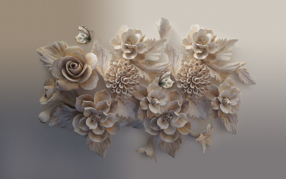 Rölyef Çiçekler 3D Duvar Kağıdı