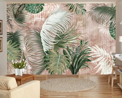 Somon Zeminde Yeşil Deve Tabanı Yapraklar Duvar Kağıdı 3D 