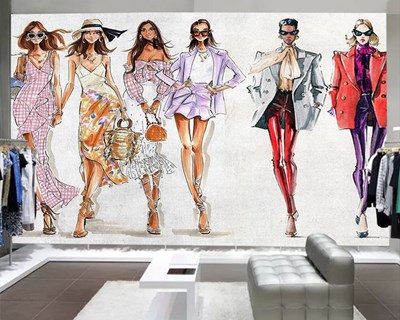 Stilistlik Ve Moda Tasarım Çizimleri Giyim Mağazası Duvar Kağıdı