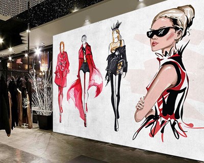 Feminen Model Kadın Çizim Vektörel Giyim Mağazası Duvar Kağıdı