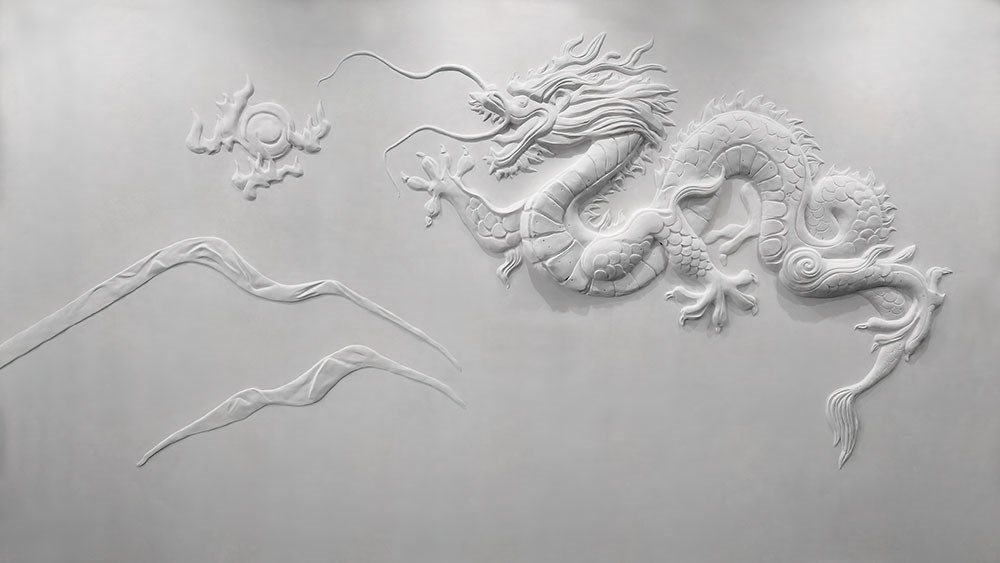 3D Kabartmalı Ejderha Duvar Kağıdı Görseli 