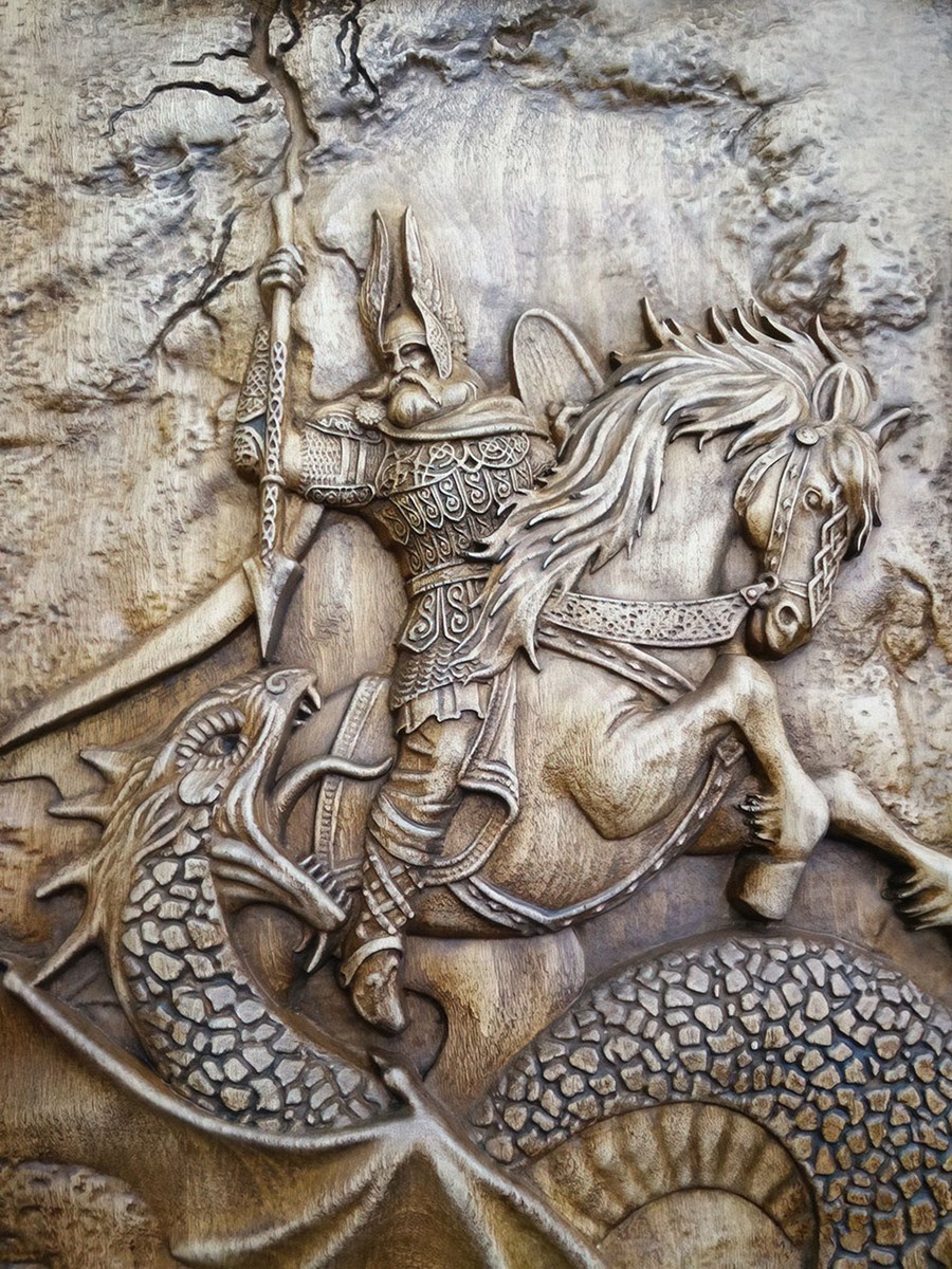 Atın Üstünde Roma Tanrısı Kabartmalı 3D Duvar Kağıdı Görseli