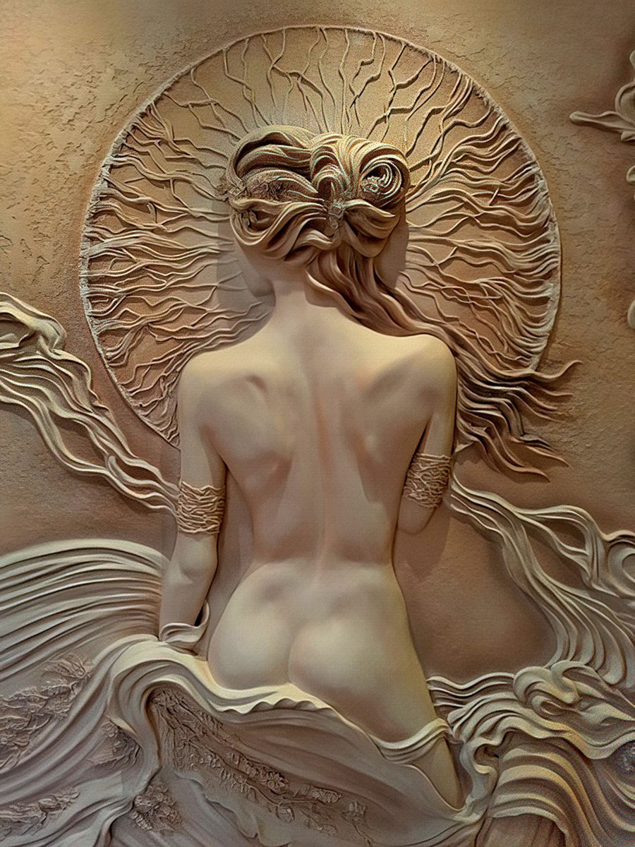 Sırtı Dönük Kadın Kabartmalı Sanatsal Duvar Kağıdı 3D