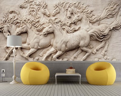 Koşan Savaş Atları Kabartmalı 3D Duvar Kağıdı Görseli