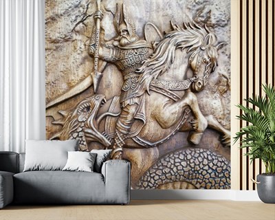 Atın Üstünde Roma Tanrısı Kabartmalı 3D Duvar Kağıdı Görseli