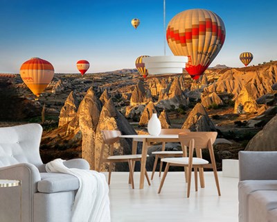 Kapadokya' da Uçan Balonlar Manzaralı 3D Duvar Kağıdı Görseli