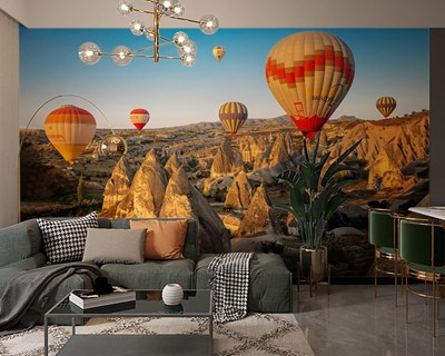 Kapadokya' da Uçan Balonlar Manzaralı 3D Duvar Kağıdı Görseli