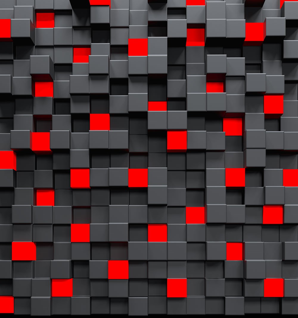 Antrasit ve Kırmızı 3D Kareler Duvar Kağıdı Görseli 