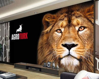 Agro Türk Yazılı Aslan Kafası 3D Duvar Kağıdı Görseli