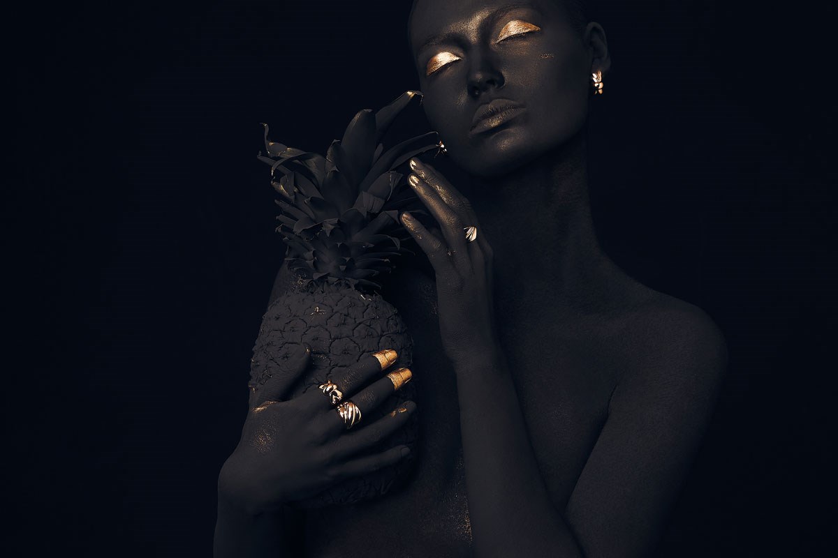 Siyah Ananas Siyahi Kadın Portre 3D Güzellik Merkezi Duvar Kağıdı