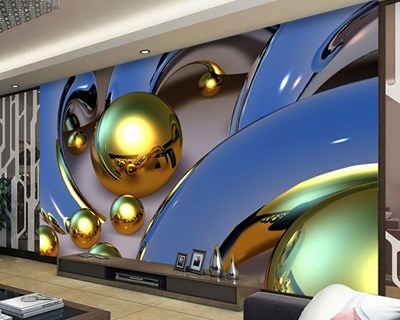 Metal Altın Renkli Toplar TV Arkası 3D Duvar Kağıdı Görseli