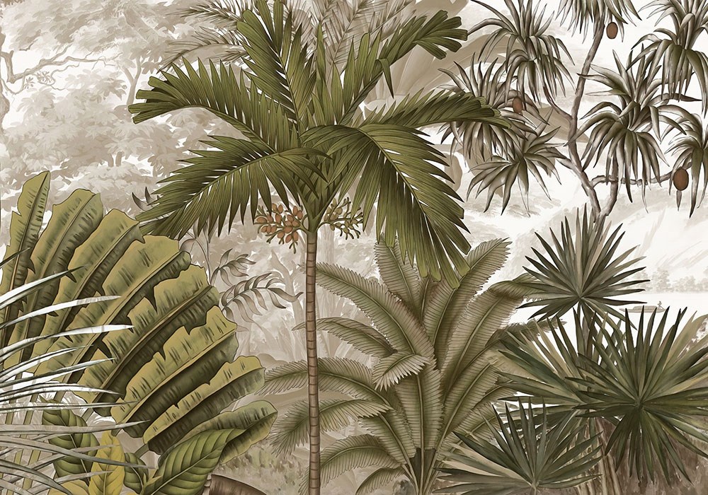 Tropikal Yapraklar ve Ağaçlar Yeni Özel Tasarım Duvar Kağıdı