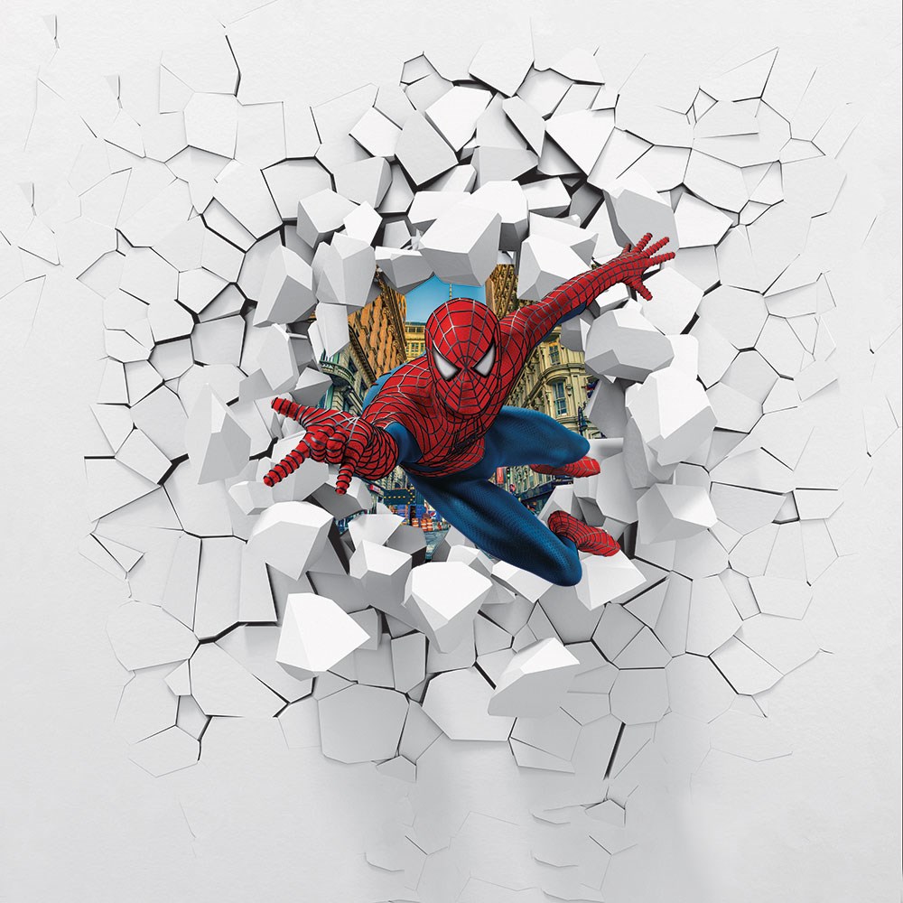 Duvarı Kıran Örümcek Adam 3D Çocuk Odası Duvar Kağıdı Görseli